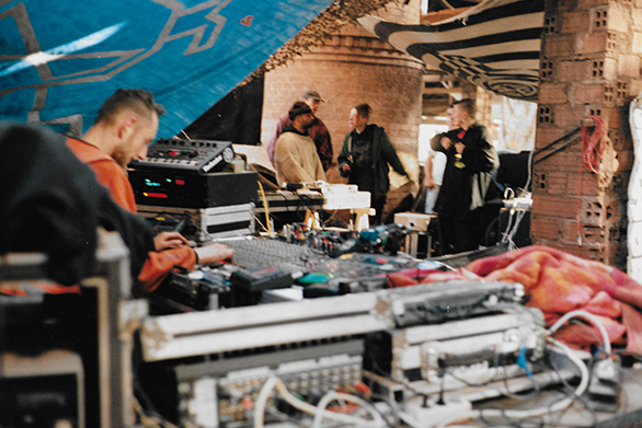 Various Livesets at the Brick Factory, Torres Vedras, New Year 96/97 our first colab with Total Resistance - Left to Right - Simon, Kaos,  Darren, Ccil, Ixy